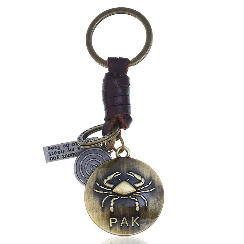 Porte-clés en cuir tissé vintage avec pendentif 12 constellations - Cancer - image 8