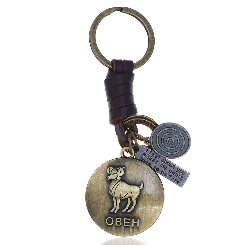 Porte-clés en cuir tissé vintage avec pendentif 12 constellations - Bélier - image 2