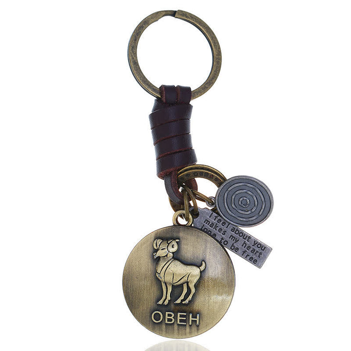 Porte-clés en cuir tissé vintage avec pendentif 12 constellations - Bélier - image 2