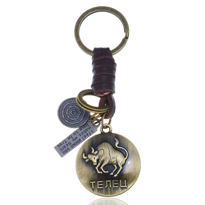Porte-clés en cuir tissé vintage avec pendentif 12 constellations - Taureau - image 6
