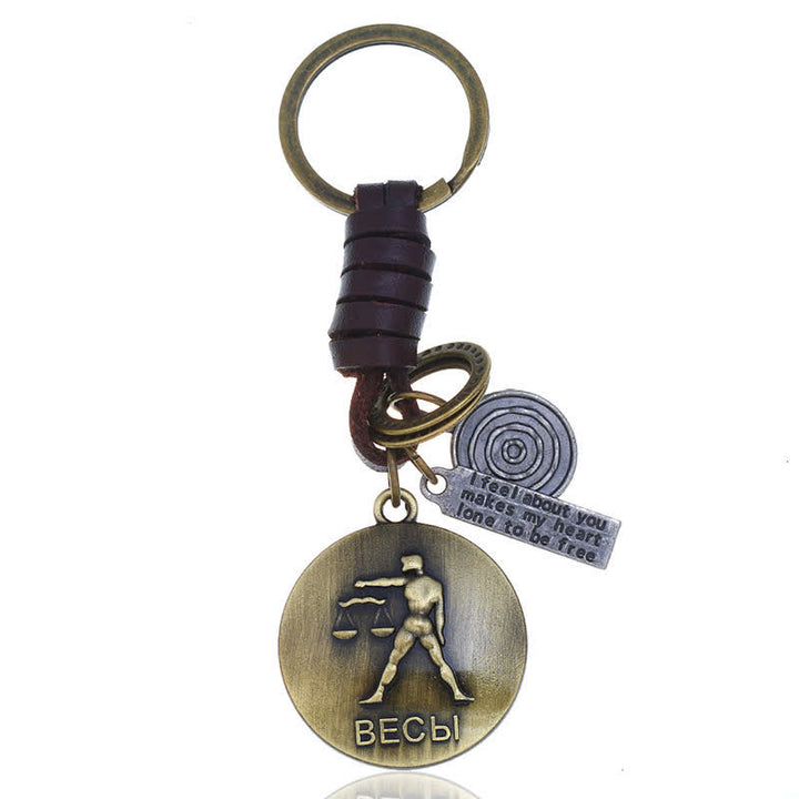 Porte-clés en cuir tissé vintage avec pendentif 12 constellations - Balance - image 11
