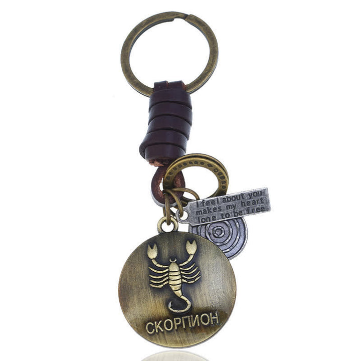 Porte-clés en cuir tissé vintage avec pendentif 12 constellations - Scorpion - image 12