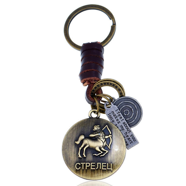 Porte-clés en cuir tissé vintage avec pendentif 12 constellations - Sagittaire - image 13