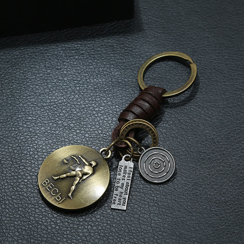 Porte-clés en cuir tissé vintage avec pendentif 12 constellations - image 4