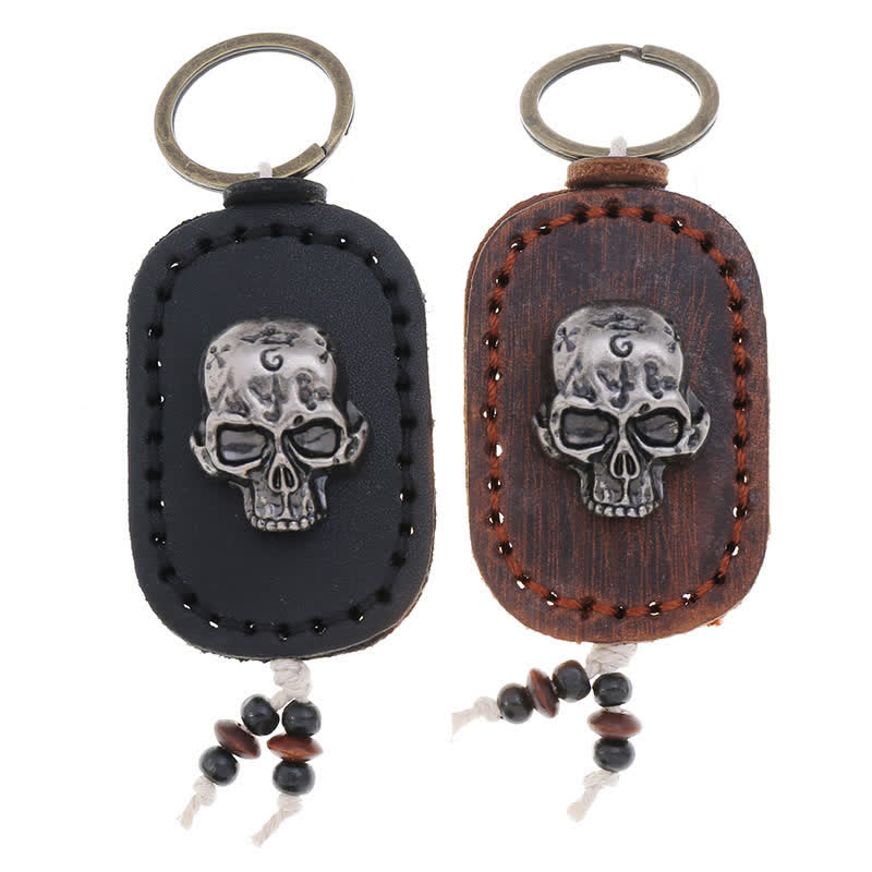 Porte-clés en cuir avec pendentif en forme de crâne punk 3D