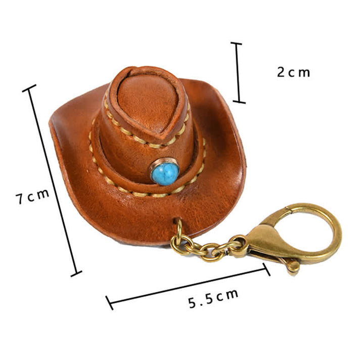 Porte-clés fait main en forme de mini chapeau de cowboy en cuir