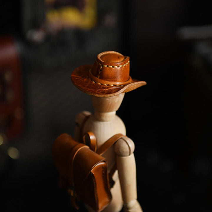 Porte-clés fait main en forme de mini chapeau de cowboy en cuir