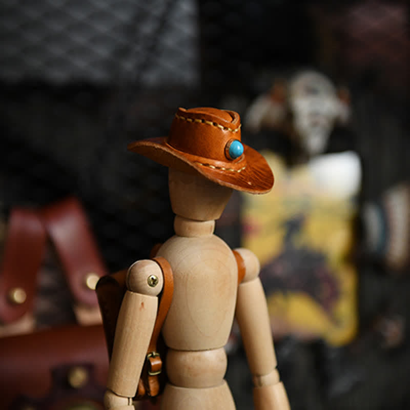 Porte-clés fait main en forme de mini chapeau de cowboy en cuir