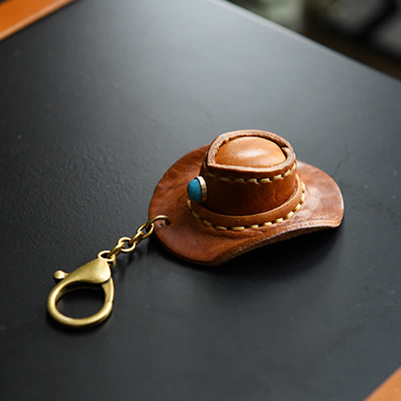 Porte-clés fait main en forme de mini chapeau de cowboy en cuir