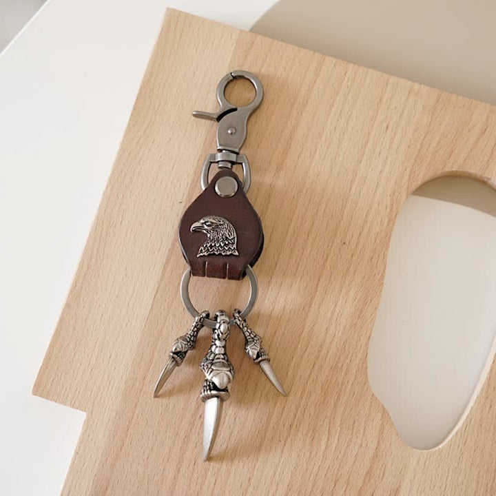 Porte-clés en cuir avec pendentif gothique en forme de griffe d'aigle