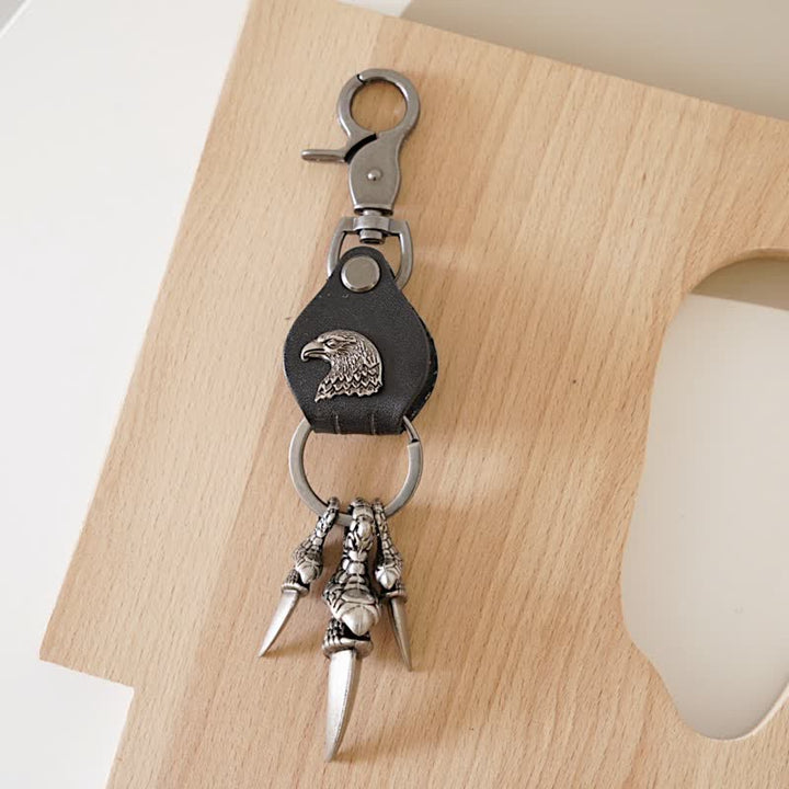 Porte-clés en cuir avec pendentif gothique en forme de griffe d'aigle