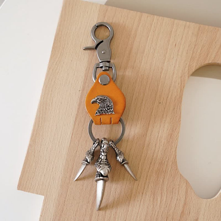 Porte-clés en cuir avec pendentif gothique en forme de griffe d'aigle