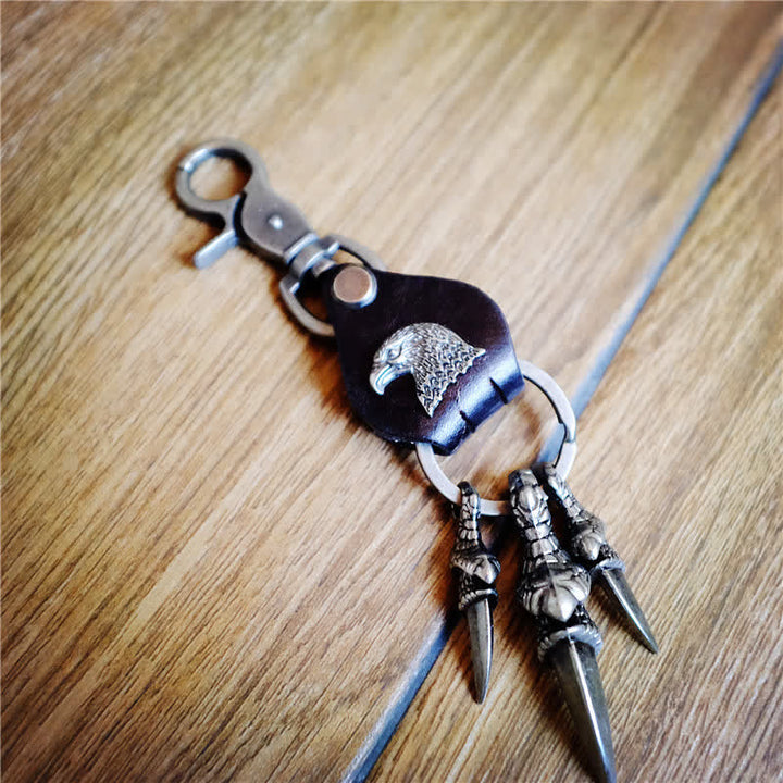 Porte-clés en cuir avec pendentif gothique en forme de griffe d'aigle
