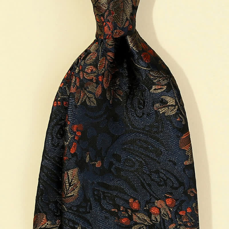 Cravate brodée florale bleu nuit et rouge pour homme