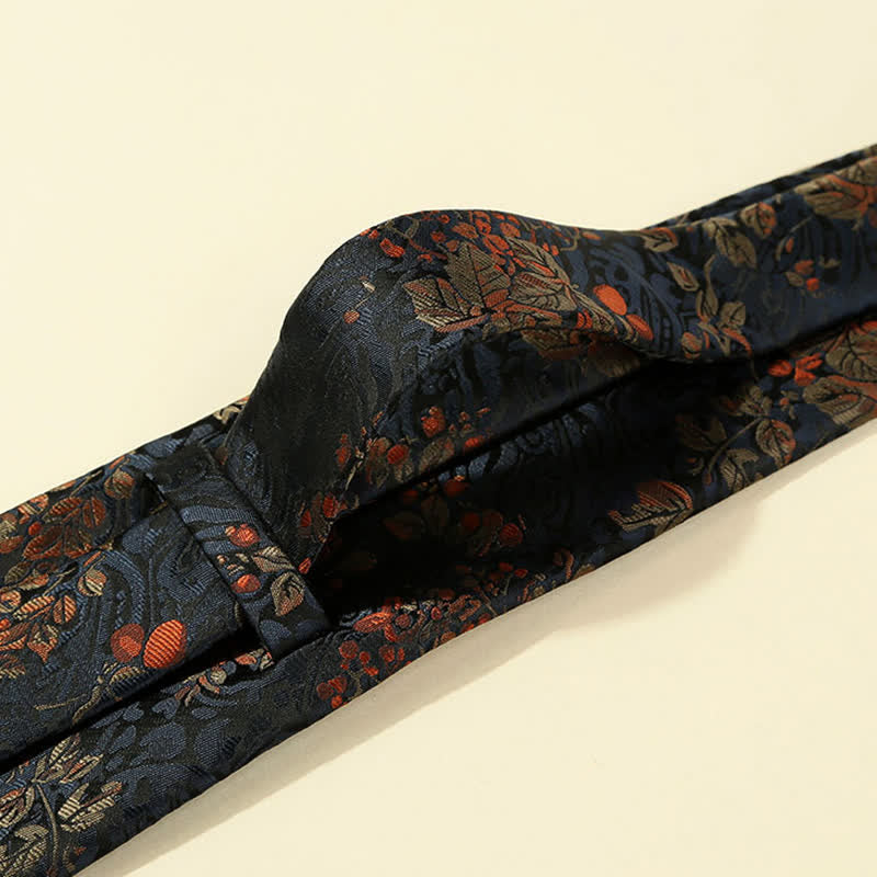 Cravate brodée florale bleu nuit et rouge pour homme