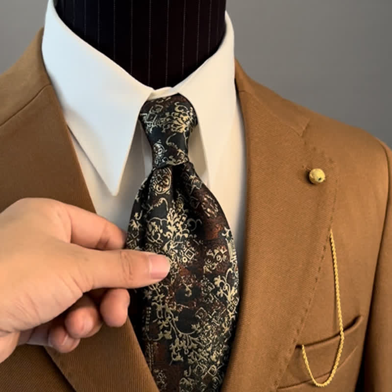 Cravate pour homme avec broderie florale bordeaux et beige