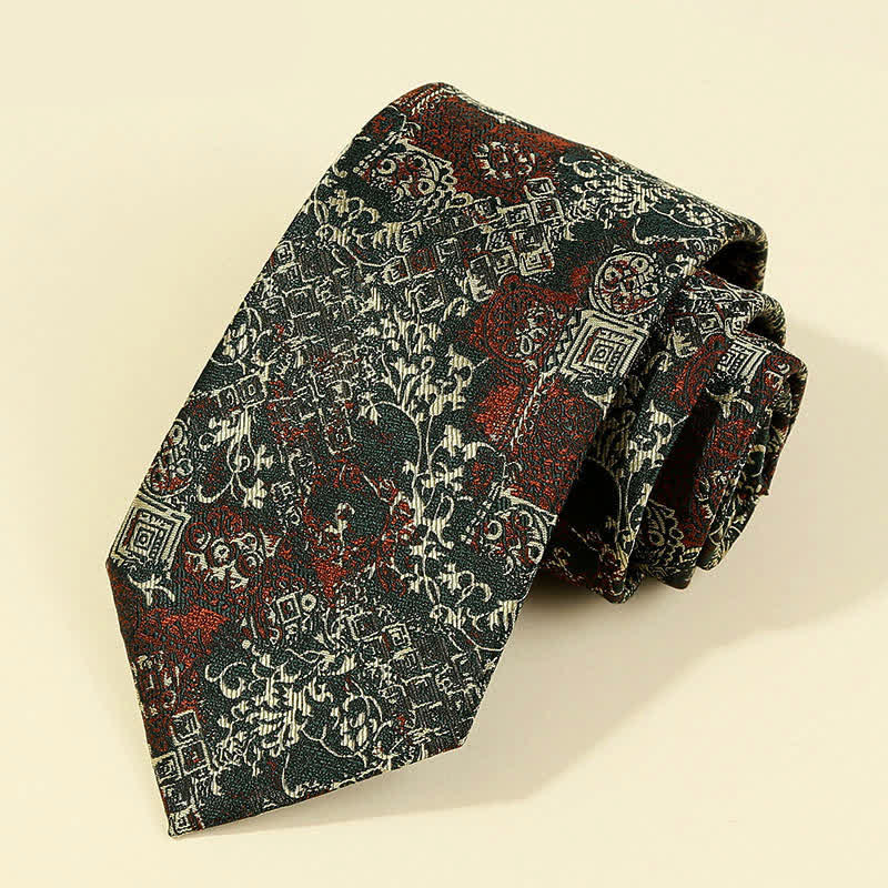 Cravate pour homme avec broderie florale bordeaux et beige