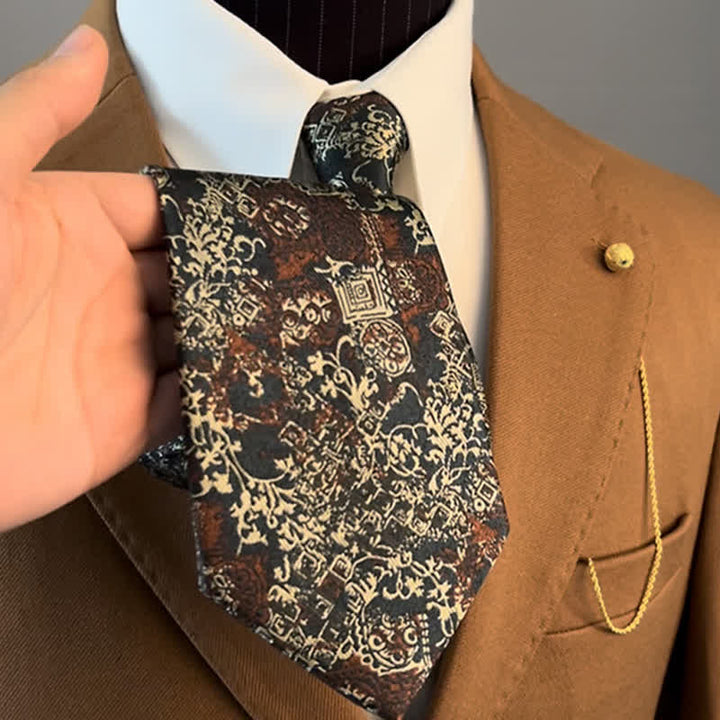 Cravate pour homme avec broderie florale bordeaux et beige