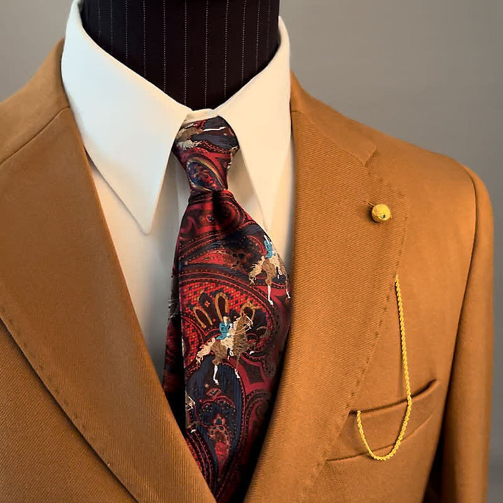 Cravate bordeaux pour homme avec broderies Paisley et chevaux