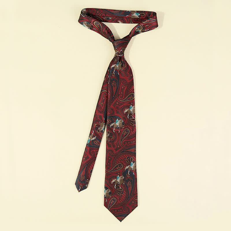 Cravate bordeaux pour homme avec broderies Paisley et chevaux