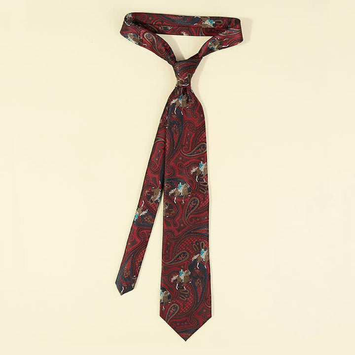 Cravate bordeaux pour homme avec broderies Paisley et chevaux