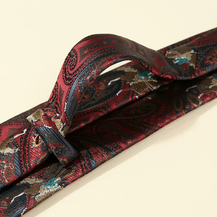 Cravate bordeaux pour homme avec broderies Paisley et chevaux