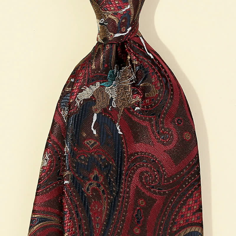 Cravate bordeaux pour homme avec broderies Paisley et chevaux