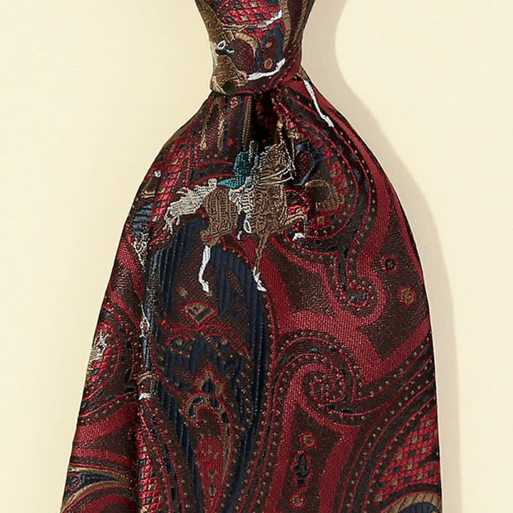 Cravate bordeaux pour homme avec broderies Paisley et chevaux