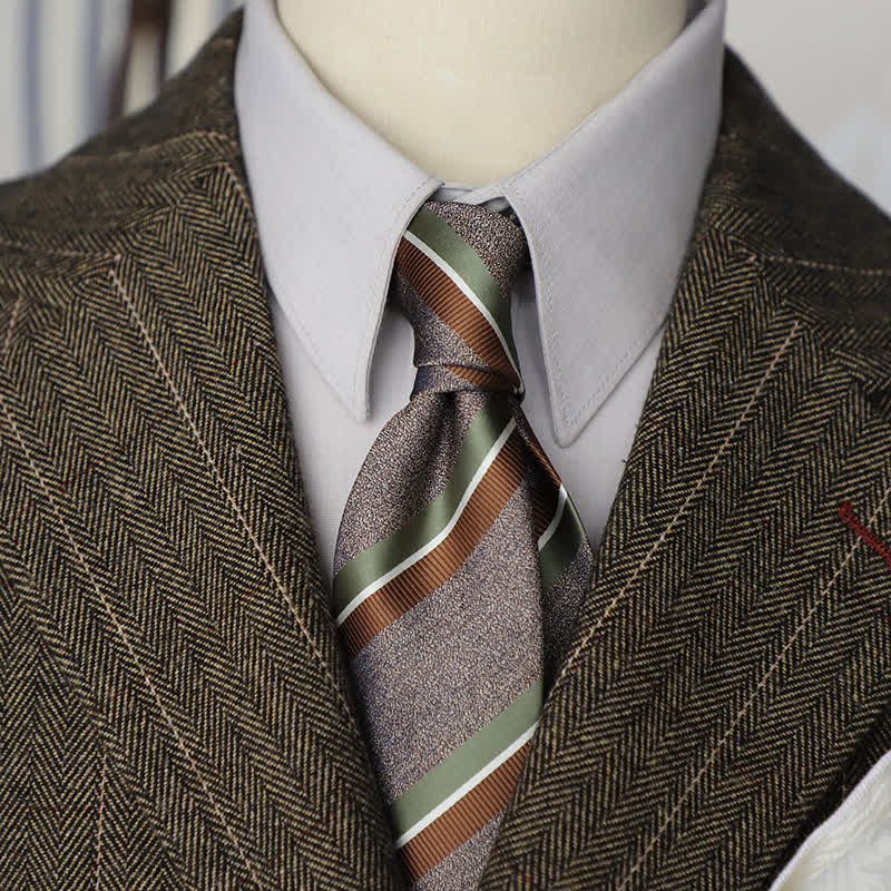 Cravate à rayures marron vert café de style britannique pour homme - Café - image 0