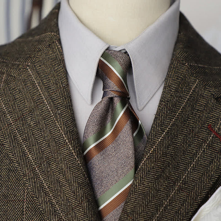 Cravate à rayures marron vert café de style britannique pour homme - Café - image 0