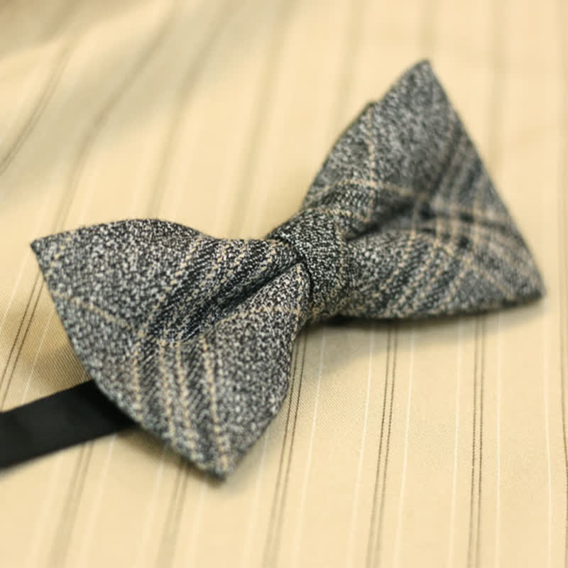 Nœud papillon en coton à carreaux de style britannique gris foncé pour homme