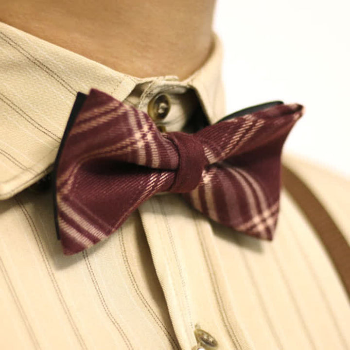 Nœud papillon en coton à carreaux style britannique bordeaux pour homme