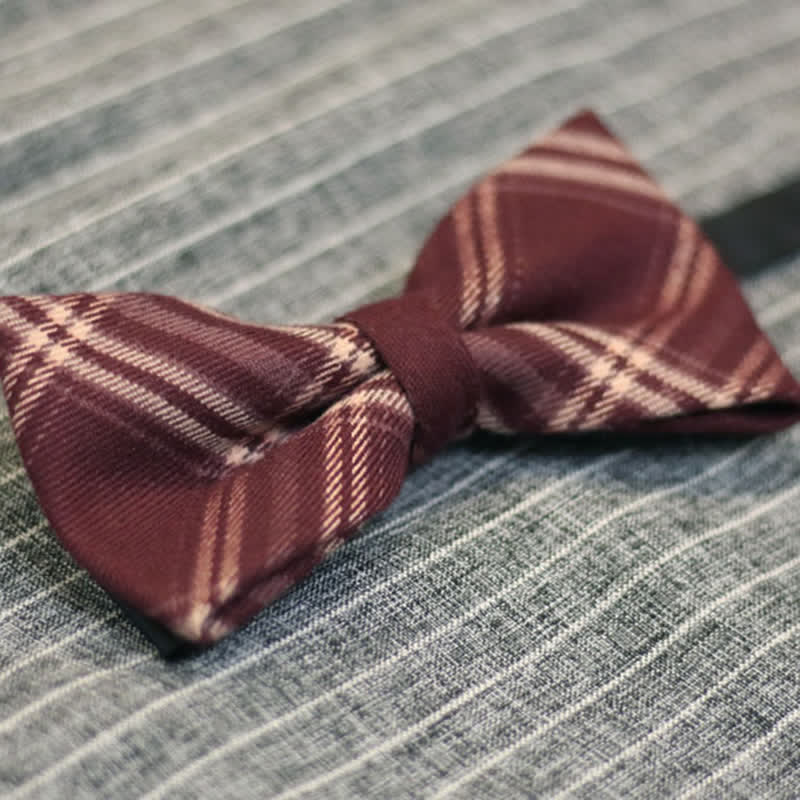 Nœud papillon en coton à carreaux style britannique bordeaux pour homme