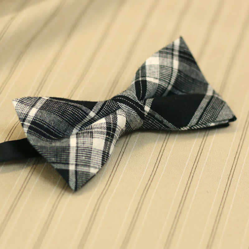 Nœud papillon en coton à carreaux noir et blanc pour homme de style britannique