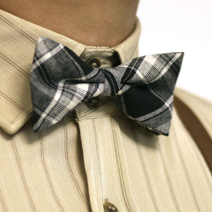 Nœud papillon en coton à carreaux noir et blanc pour homme de style britannique