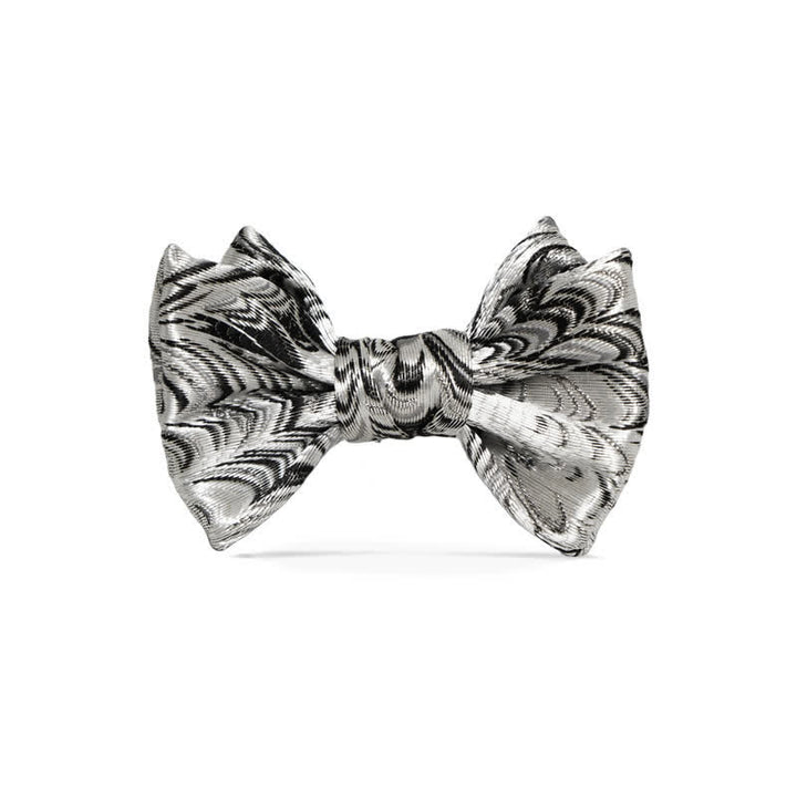 Nœud papillon fait main pour homme avec motif gris argenté brillant