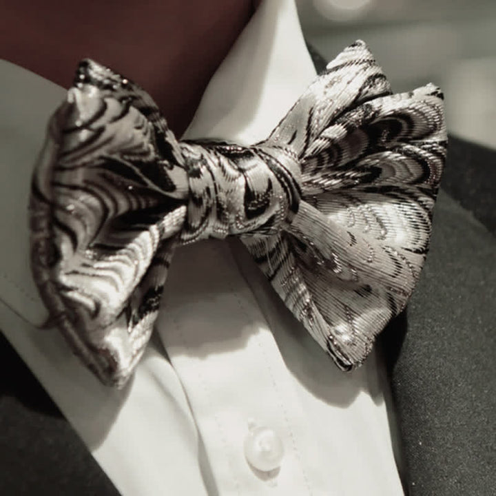 Nœud papillon fait main pour homme avec motif gris argenté brillant