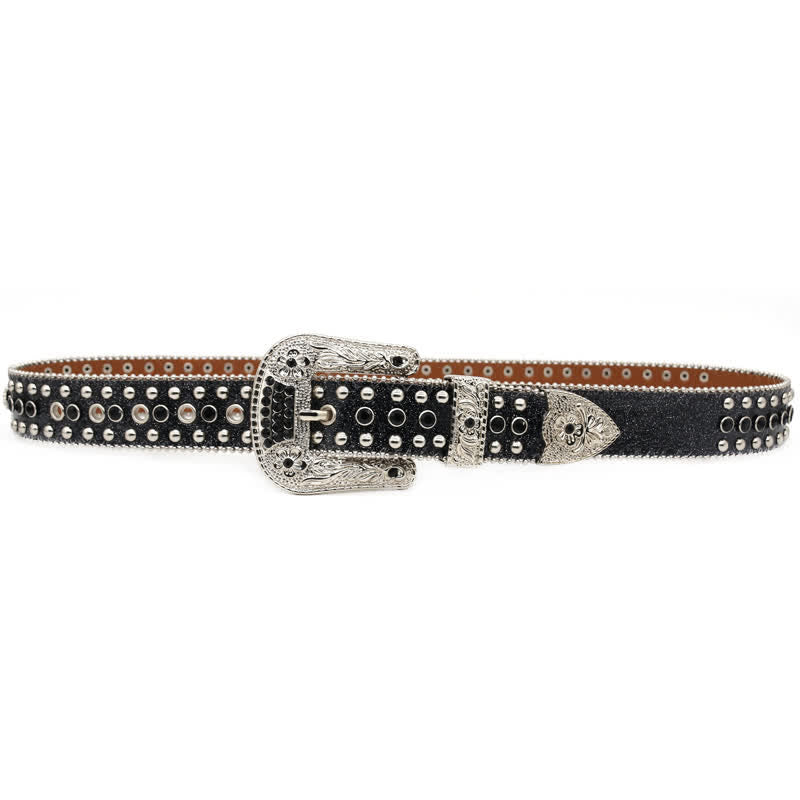 Ceinture en cuir avec rivets croisés Western Bling