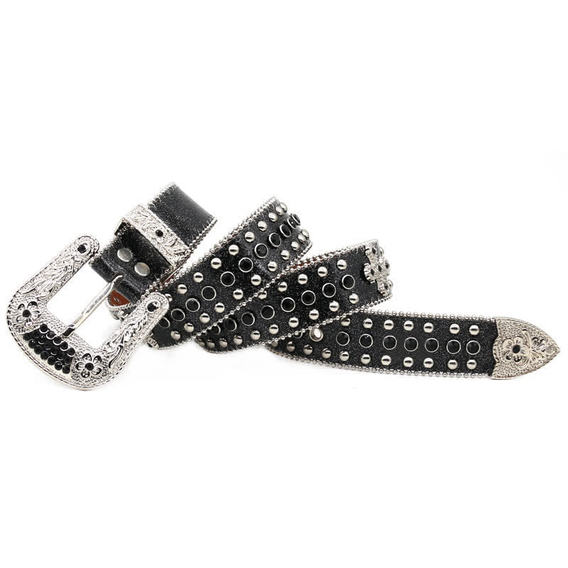 Ceinture en cuir avec rivets croisés Western Bling