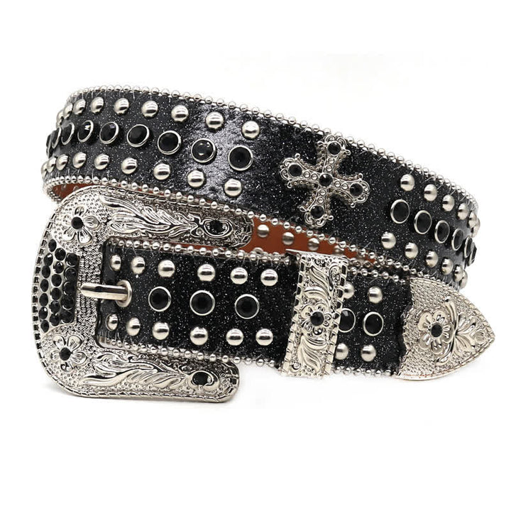 Ceinture en cuir avec rivets croisés Western Bling