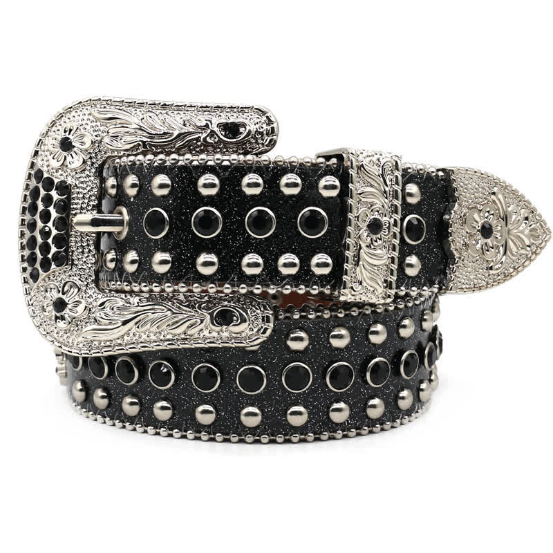 Ceinture en cuir avec rivets croisés Western Bling