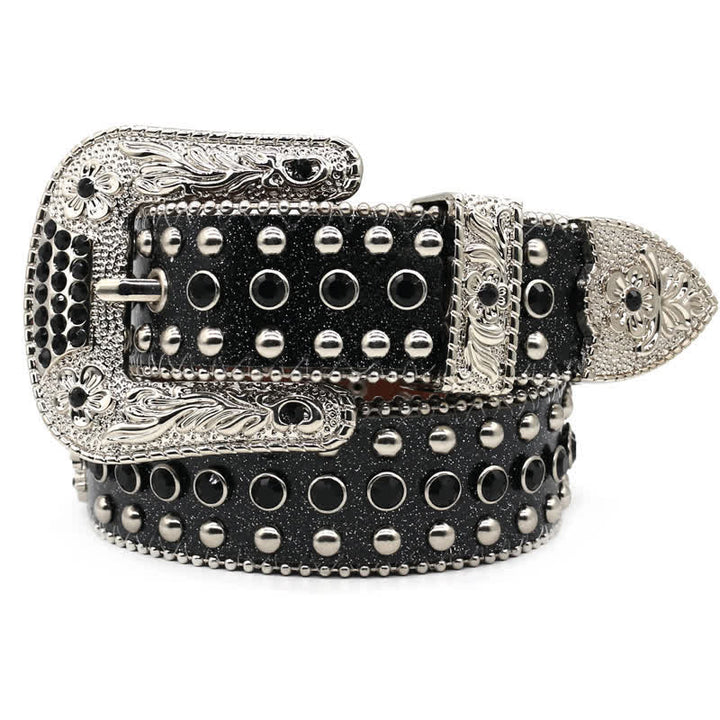 Ceinture en cuir avec rivets croisés Western Bling