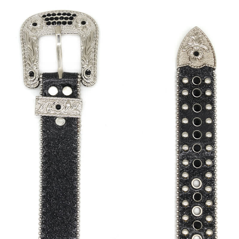 Ceinture en cuir avec rivets croisés Western Bling