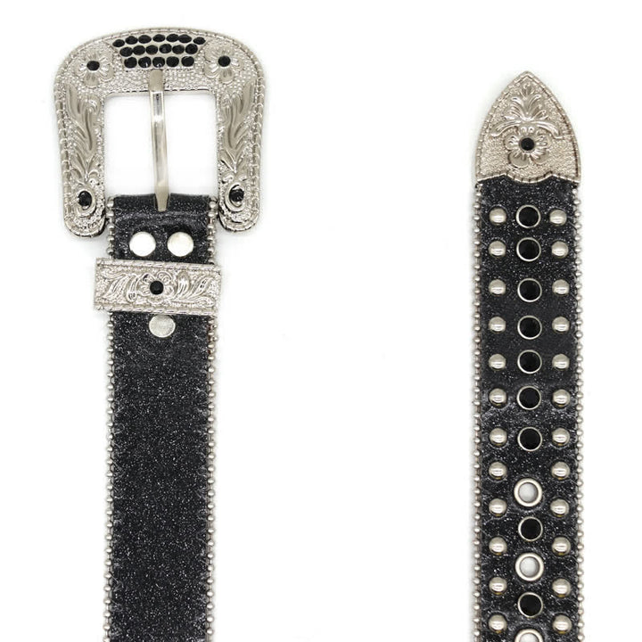 Ceinture en cuir avec rivets croisés Western Bling