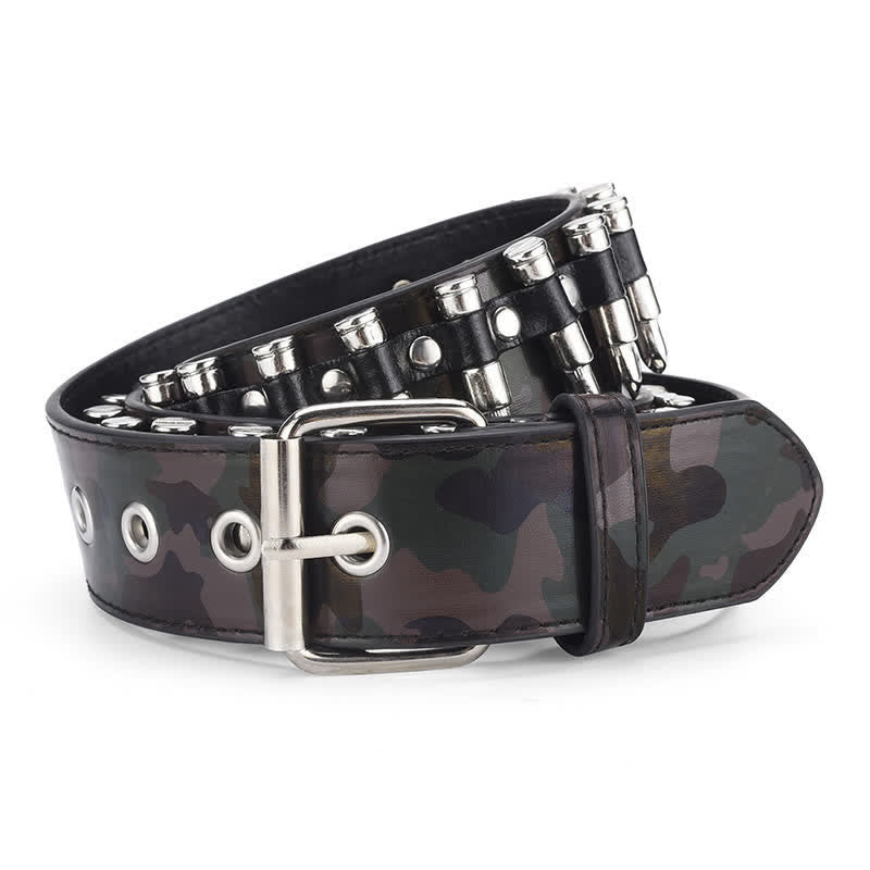Ceinture en cuir à rivets et motif camouflage Rock Wild Bullet