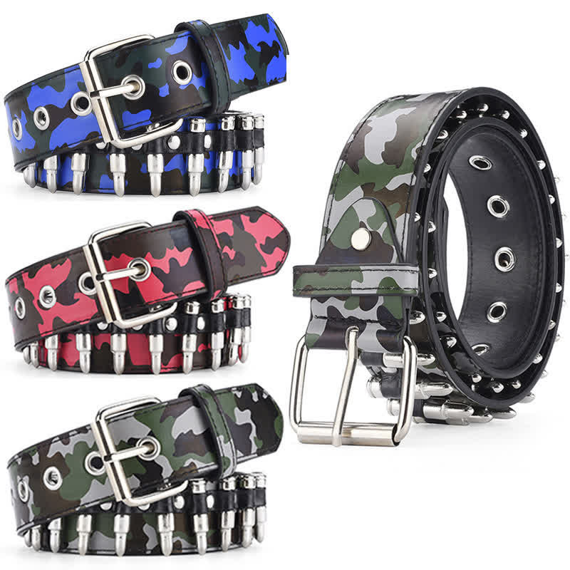 Ceinture en cuir à rivets et motif camouflage Rock Wild Bullet