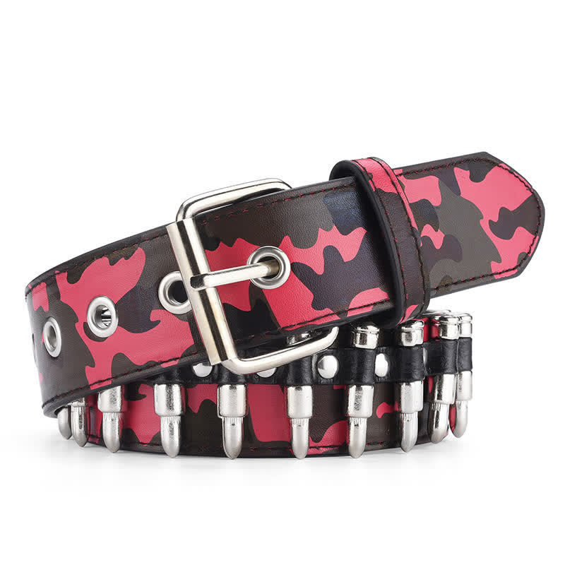 Ceinture en cuir à rivets et motif camouflage Rock Wild Bullet