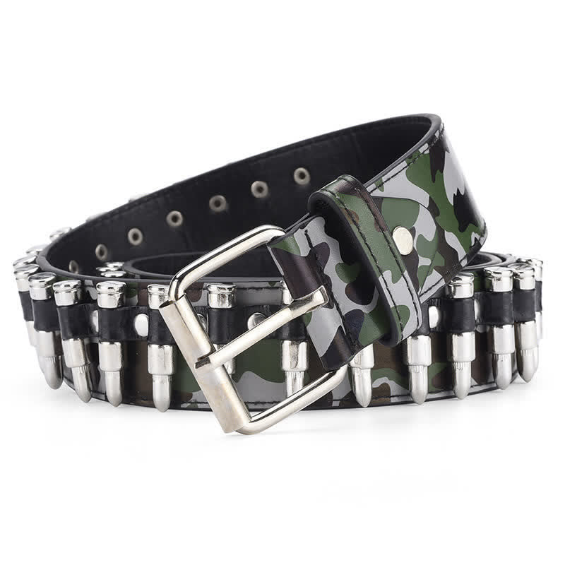 Ceinture en cuir à rivets et motif camouflage Rock Wild Bullet