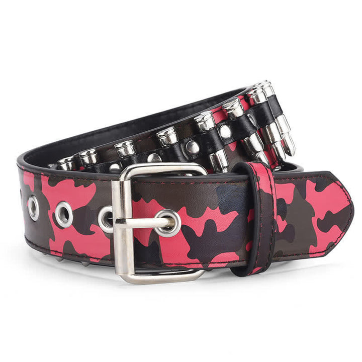 Ceinture en cuir à rivets et motif camouflage Rock Wild Bullet