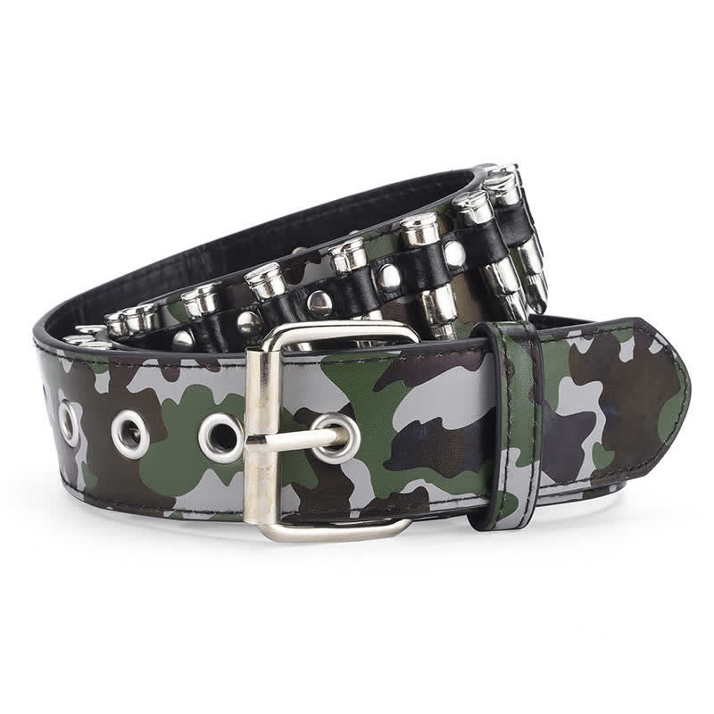 Ceinture en cuir à rivets et motif camouflage Rock Wild Bullet
